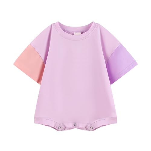 Bafeicao Baby Boy Girl Bubble Romper Color Block Short Sleeve T Shirt Newborn Summer Bodysuit - color: Violet, size: 3-6 Months