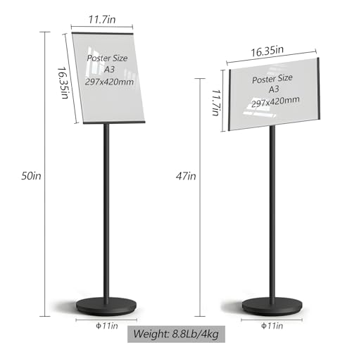 Adjustable Pedestal Floor Standing Sign Holder Stand,Outdoor Indoor Standing Display Poster Holder Stand For Businesses,Advertising,Menu,Guide signs A3(11.7x16.5in)-Black - size: A3(11.7x16.5in)