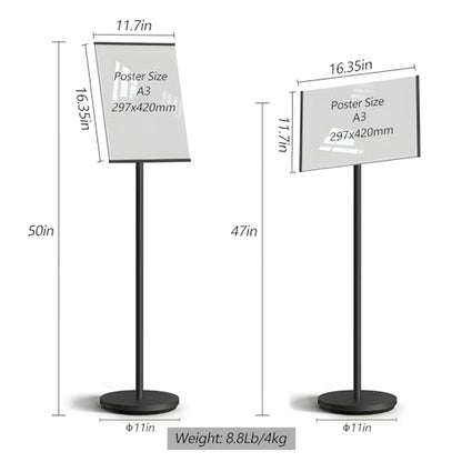 Adjustable Pedestal Floor Standing Sign Holder Stand,Outdoor Indoor Standing Display Poster Holder Stand For Businesses,Advertising,Menu,Guide signs A3(11.7x16.5in)-Black - size: A3(11.7x16.5in)