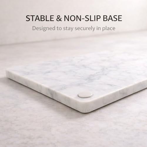KC KULLICRAFT 8×12 Inches White Marble Cheese & Charcuterie Serving Board – Natural Marble Cutting Board & Pastry Slab with Non‑Slip Feet – Premium Stone Kitchen Tray Gift. - color: White, size: 12"L x 8"W