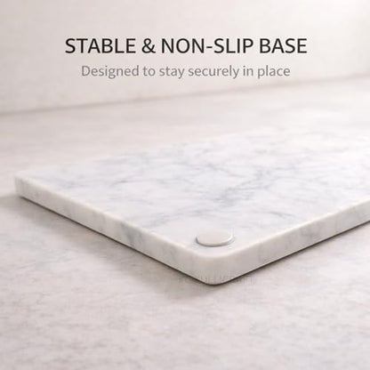 KC KULLICRAFT 8×12 Inches White Marble Cheese & Charcuterie Serving Board – Natural Marble Cutting Board & Pastry Slab with Non‑Slip Feet – Premium Stone Kitchen Tray Gift. - color: White, size: 12"L x 8"W