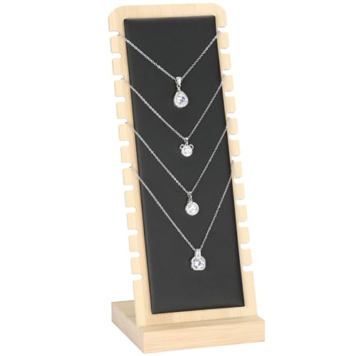 KUKUVR Necklace Display Stand, Bamboo Leather Soft Mat Multiple Necklace Bracelets Pendant Chains Organizer Holder Case for Vendors Home (Black) - color: Black