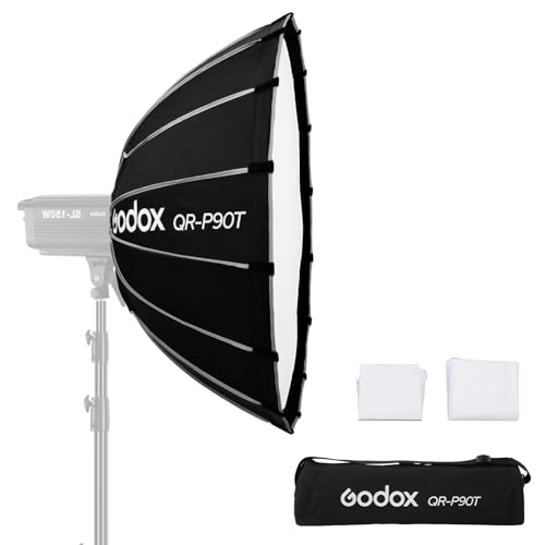 Godox Softbox 35.5in 90CM Bowens Mount Softbox QR-P90T Quick Release Parabolic Softbox with Carry Bag 2 Diffusers for Photography Shooting Continous Light Monolights Vedio Portrait Shooting - color: Softbox, size: 35.5 in