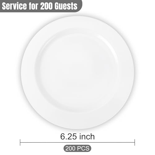 bUCLA 200PCS White Plastic Plates - 6.25inch Disposable Salad/Dessert/Appetizer/Small Cake Plates for Wedding & Party - color: 6.25Inch-200pcs-White
