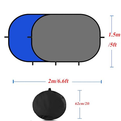 5x6.6ft/1.5×2m Chromakey Backdrop, 2-in-1 Blue Screen with Grey Screen, Collapsible Reversible Pop Up Background for Photography Studio, Live Streaming, Video Shooting (Blue/Gray) - color: Blue/Gray, size: 5x6.6ft