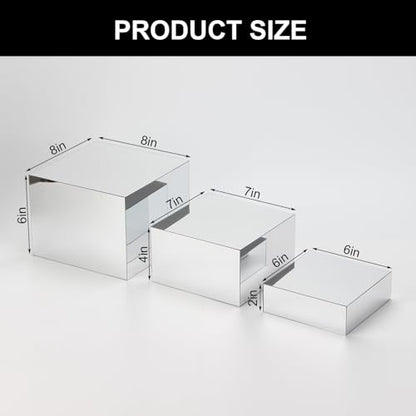 Acrylic Silver Mirror Display Riser, 3 Pcs Glossy Silver Risers for Display Food Display Lifter Nesting Display Risers Hollow Bottom, Acrylic Box Rack Perfume Cosmetics Collection Stand - color: Silver