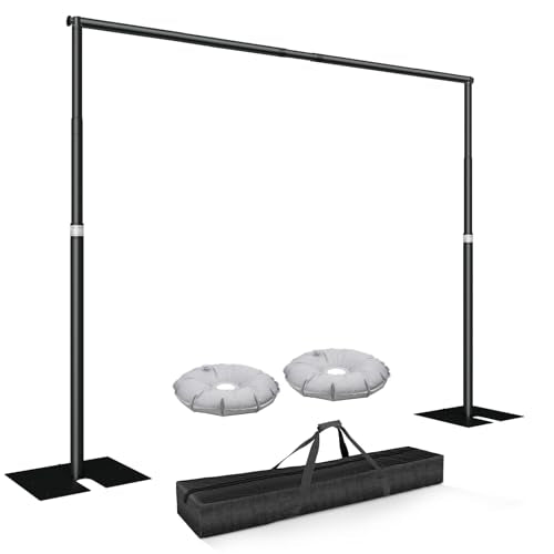 Heavy Duty Backdrop Stand, 8.5ft x 10ft Pipe and Drape Kit with Metal Flat Base, Adjustable Background Support System with Carry Bag for Wedding Party Birthday Photoshoot - color: Black, size: 8.5x10ft