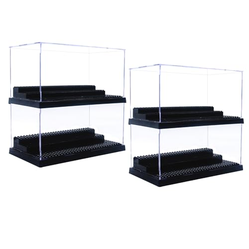 Minifigure Display Case for Action Figures Blocks, Dustproof Acrylic Display Box Storage with 3 Movable Steps for Collection Models Minifigures, Bricks Blocks Toys - color: Black, size: Large 4 Pack