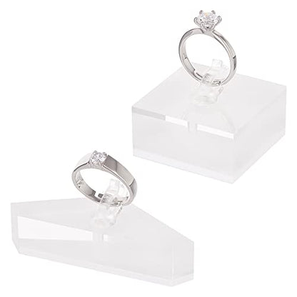 AHANDMAKER 2 Sets Acrylic Ring Display Holder, Triangle Square Clear Acrylic Block Jewelry Storage Stand for Ring Jewelly Display Home Trade Show Photo Prop Exhibit