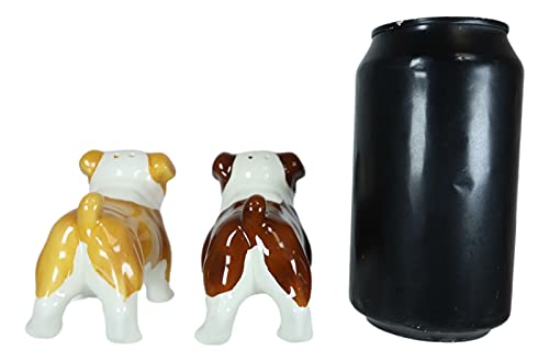 Ebros Gift "English Muscle" Fawn And Chocolate Bulldogs Salt And Pepper Shakers Ceramic Magnetic Figurine Set Bulldog Dogs Animal Accent Decors