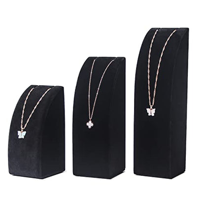 3Pcs/Set Necklace Holder Organizer Velvet Jewelry Display Stand For Selling Pandent Chain Necklace Rack for Show (Black Velvet) - color: Black Velvet