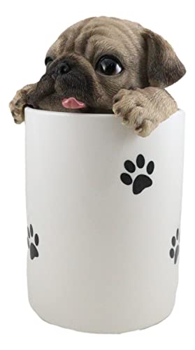 Ebros Gift Ceramic Hungry Pug Dog With Tongue Out Hiding and Peeking Dry Storage Jar With Paw Prints 6" Tall Decorative Earthenware Accessory Figurine As Decor of Pets Dogs Pugs