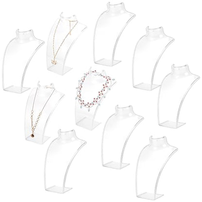 ORIGACH 10 PCS Acrylic Necklace and Earring Display Bust Stand, Clear 3D Necklace Display Stand, Transparent Jewelry Mannequin for Selling Trade Shows Photography Props Retail, 8Inch Height