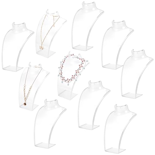 ORIGACH 10 PCS Acrylic Necklace and Earring Display Bust Stand, Clear 3D Necklace Display Stand, Transparent Jewelry Mannequin for Selling Trade Shows Photography Props Retail, 8Inch Height