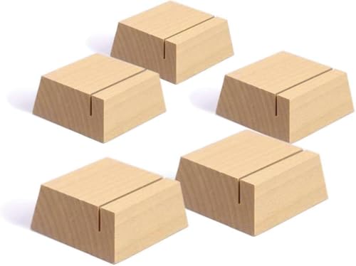 UNIQOOO Elegant Birch Wood Stand |1.2mm Slot, for Wedding Table Number Cardstock, Place Card Holder, Photo Display Stand, Small | for Event Decor, Retail Shop, Cafe Restaurant Menu, Business Card, Name Tag, 12 Pack - color: 1.9" Trapezoid Birch