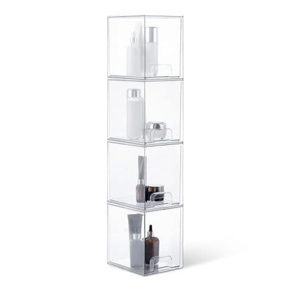 Amazon Basics Stackable Plastic Storage Makeup Organizer Drawers, Clear, 6.0" x 7.4" x 7.7", 4 Pack - size: 7.4" x 6" x 7.7"