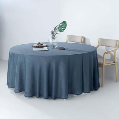 Efavormart 120" Blue Premium Faux Linen Round Tablecloth | Textured Wrinkle Free Tablecloth - color: Blue, size: 120" (Round)