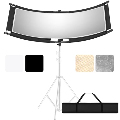 WELLMAKING Clamshell Light Reflector Diffuser with Carrying Bag, 39”×20”/100x50cm Photography Curved Lighting Reflector for Photo Studio Photography & Outdoor Lighting, Black/White/Gold/Silver Colors - style: 39×20 inch