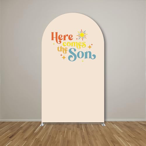 Arch Backdrop Cover Here Comes The Son Baby Shower Double-Sided Arch Spandex Cover Sun Sunrise Rainbows Birthday Party Fiesta Decorations Supplies (2.6X6ft,G-3819) - color: G-3819, size: 2.6X6ft