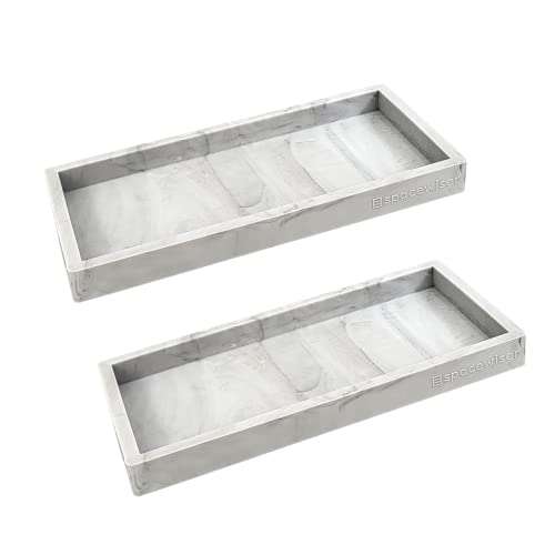 Spacewiser Countertop and Vanity Tray - 2 PC Small 7.7" Silicone Bathroom Trays, Kitchen Soap Tray, Dish Sponge Soap Holder Kitchen Sink Organizer Caddy, Bathroom Counter Trays for Lotion Dispenser - color: Marble Design, size: 2 Pc Small - 7"