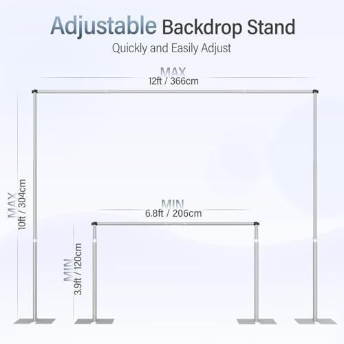 EMART Heavy Duty Backdrop Stand, 10x12Ft Adjustable Pipe and Drape kit with 9.26 LBS Steel Flat Base, Sturdy Metal Diy Photo Background Frame for Parties, Events, Wedding, Photography - Silver - color: Silver, size: 10x12FT
