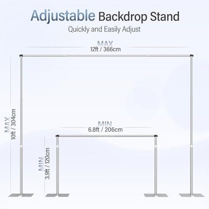 EMART Heavy Duty Backdrop Stand, 10x12Ft Adjustable Pipe and Drape kit with 9.26 LBS Steel Flat Base, Sturdy Metal Diy Photo Background Frame for Parties, Events, Wedding, Photography - Silver - color: Silver, size: 10x12FT