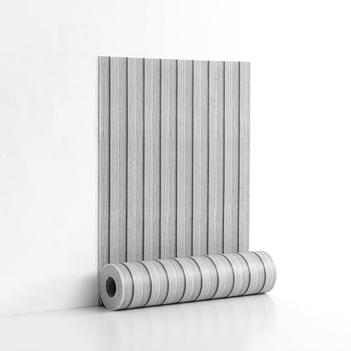 Peel and Stick PVC Slat Wall Panels, Wood Grain Self-Adhesive Soundproof Moisture-Resistant Paneling, 3D Faux Wood Panels for Bedroom Bathroom Walls & Ceilings 118"x15.75"(Gray,13Sq.ft) - color: Gray