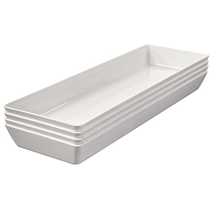 US Acrylic White Plastic Serving Trays (Set of 4) 15” x 5” | Narrow Unbreakable Reusable Rectangular Party Platters | Serve Appetizers, Fruit, Veggies, & Desserts | BPA-Free & Made in USA - color: White, size: 15" x 5"