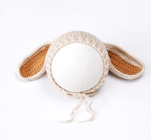 Newborn Baby Bunny Rabbit Crochet Knitted Photography Props Newborn Baby Outfits Diaper Costume - color: Cream-coloured