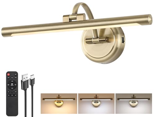 Tassuowell Picture Light for Wall, Battery Operated Art Light, Picture Frame Light with Remote & Timer, Cordless Wall Light with 3 Colors Modes for Pantings, Photo Gallery(Antique Bronze, 15.7inch) - color: Antique Bronze, size: 15.7inch