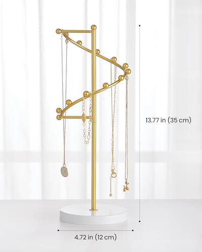 Lolalet Necklace Stand with 11 Hooks, Helix-shaped Jewelry Organizer Metal Rack Long Necklaces Hanging Display Holder Round Base Antique Jewelry Bracelets for Girls Women Wife -White - color: White