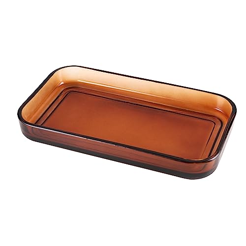 H Halston Amber Glass 9x5 Vanity Tray, Bathroom Organizer, Trinket Tray for Jewelry, toiletries, Organization, Durable Heavy Weight Construction