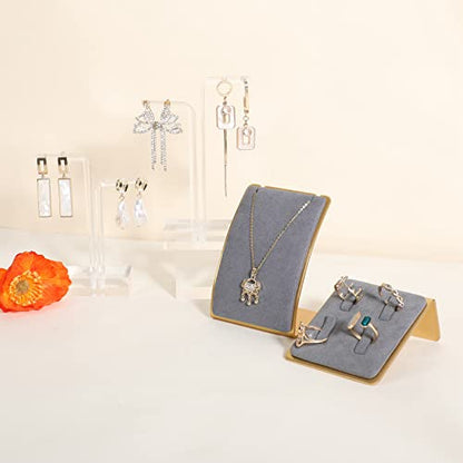 Grey Necklace display stand, Velvet Jewelry necklace display holder for selling, small metal earring neck storage organizer, online jewelry photography props【Grey】 - color: grey