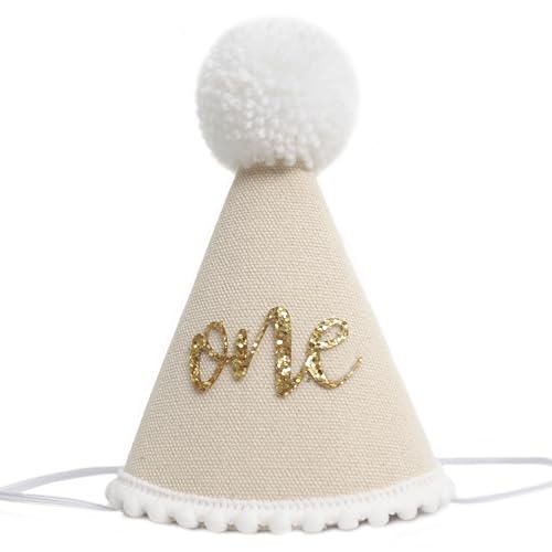 HGFC 1st Birthday Hat For Baby - Natural Boho First/1st Birthday Decorations, Boho First Birthday Crown,Cake Smash Photo Prop - color: Beige