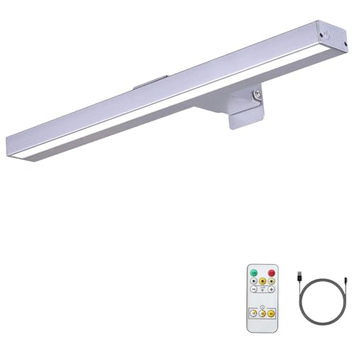 MIOBLUE Wireless Picture Lights with Remote, Metal 16in Recgargeable Battery Painting Light Display Lamp with 3 Lighting Modes, Dimmable Dartboard Light with Timer for Frame Portrait Art, Silver - color: Silver, size: 16inch