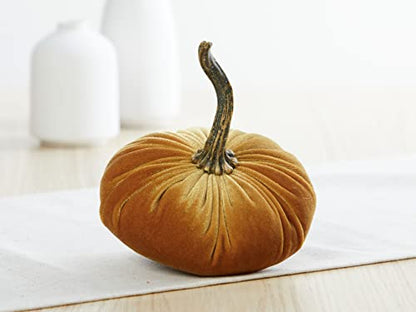 Your Heart's Content Set of 4 Small Velvet Pumpkins, Handmade Mantle Decor, Autumn Pumpkin Arrangements, Thanksgiving Centerpiece, Rustic Fall Wedding Centerpiece (Harvest, Gold, Emerald, Brown) - color: Harvest, Gold, Emerald, Brown