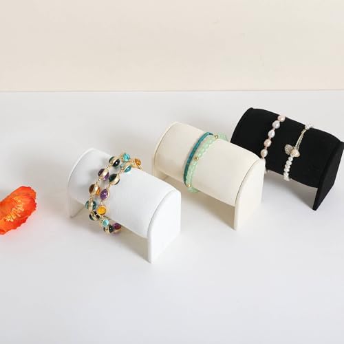 White Bracelet storage organizer for boutique store, Velvet watch display stand for selling, Woman jewelry bangle holder for countertop home decor【Bracelet holder-White】 - color: White