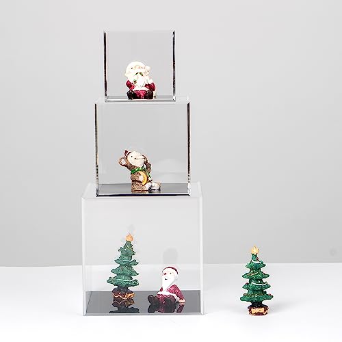 Clear Acrylic Simple Self-Assembly Display Box with Black Base, Removable Figures Toys Props Display Riser Stand, Cube Countertop Decorative Storage Box for Home Organization, 5x5x5Inch