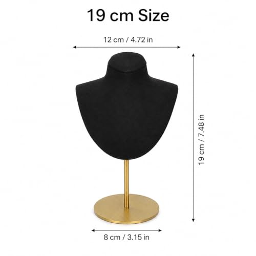 Necklace Display Stand For Selling Velvet Chain Jewelry Bust Holder Organizer With Stainless Steel Stand Jewelry Display - color: Black-7.08in
