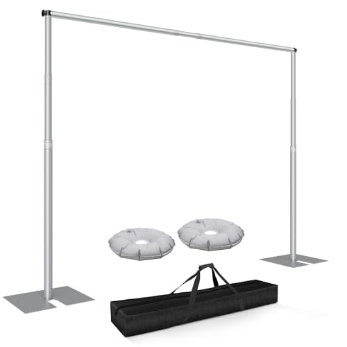 Heavy Duty Backdrop Stand, 8.5ft x 10ft Pipe and Drape Backdrop Stand Kit with Metal Flat Base, Adjustable Background Support System for Wedding Party Birthday Photoshoot Decoration - Silver - color: Silver, size: 8.5x10ft