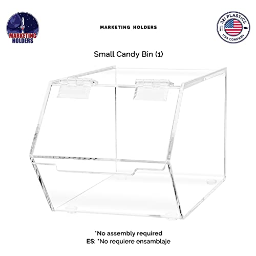 Marketing Holders Small Food Storage Bin with Hinged Lid for Ice Cream Toppings 5" x 9" Candies Nuts Granola Cereal and Wrapped Snacks Clear Acrylic - size: Candy Bin-Small