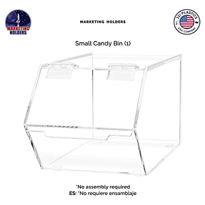 Marketing Holders Small Food Storage Bin with Hinged Lid for Ice Cream Toppings 5" x 9" Candies Nuts Granola Cereal and Wrapped Snacks Clear Acrylic - size: Candy Bin-Small
