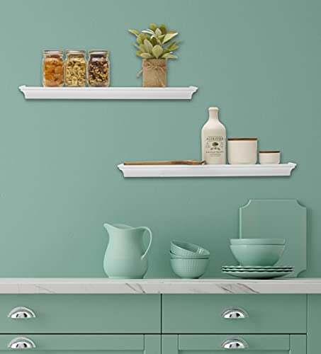 MELANNCO Arlington Floating Wall Shelves for Bedroom, Living Room, Nursery, Set of 2, 24-Inch, White - color: White, size: Set of 2 (24 Inch), style: Arlington