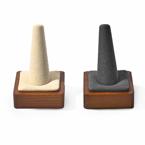 Single Finger Solid Wood Ring Display Stand Jewelry Showcase Display Holder for Ring(Beige) - color: Beige