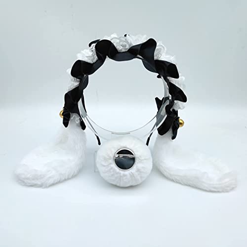 Faylay Cosplay Women Plush Furry Bunny Ears Headwear Accessory Rabbit Headband - color: 5-bjh With Tail