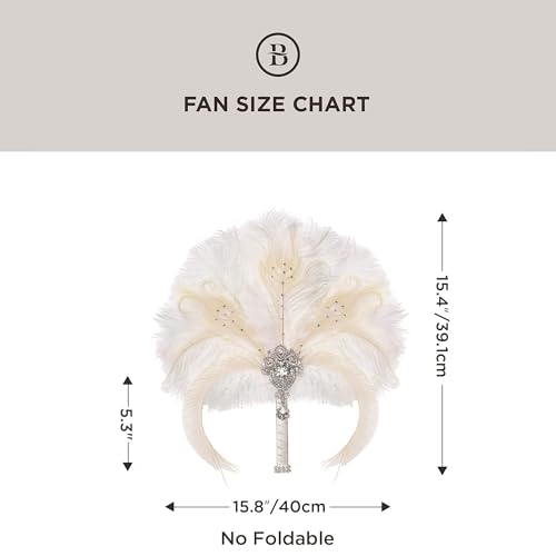 BABEYOND Vintage Bridal Feather Bouquet 1920s Ostrich Feather Fan Crystal Bridesmaid Bouquet 20s Gatsby Wedding Bouquet Flapper Accessories (White) - color: White