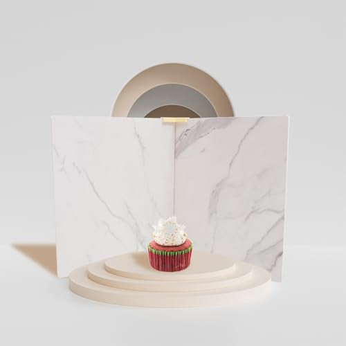 DOITOOL 2pcs 40x40cm Mini PVC White Marble Photography Backdrops for Product and Food Photography, Reusable Photo Background Boards for Cosmetics and Baking Flat Lay