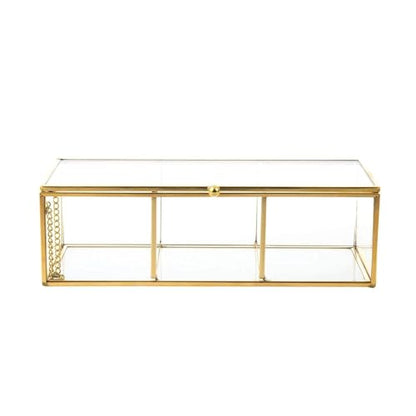 Feyarl Gold Glass Tea Bags Box Sea Shell Display Organizer Cosmetics Countertop Canister Box Jar Storage Glass Jewelry Trinket Ring Earring Box Container for Girl Women Gift