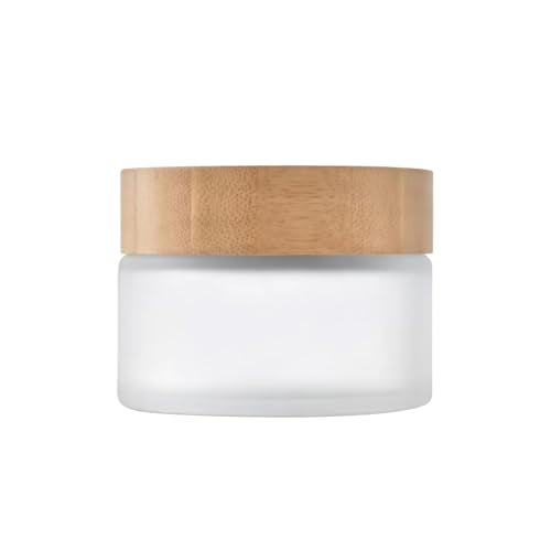 1 Pcs 100G 100ML Empty Translucent Frosted Glass Round Cream Jar Cosmetic Storage Container Toiletries Bottle with Natural Bamboo Lid Inner Liner and for Body Cream Lotion Conditioner etc