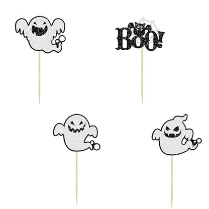 Halloween Cake Picks 24Pcs, Spooky Cupcake Toppers BOO Ghost, Cake Decorations Party Supplies - style: 01
